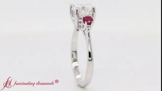 Cathedral Round Cut 3 Stone Moissanite Engagement Ring With Ruby In 14K White Gold-FDENR191ROR