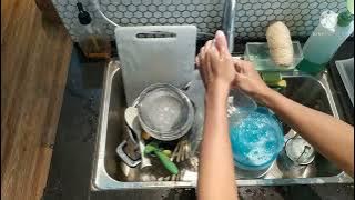 ASMR suara cuci piring daily rutin pakai loofah tips go green irit sabun, kesat bersih