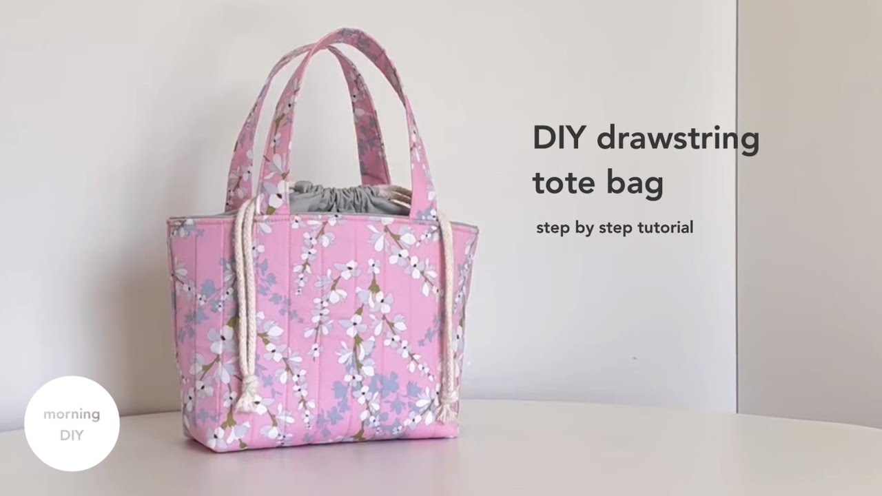 DIY drawstring tote bag How to make lunch bag YouTube