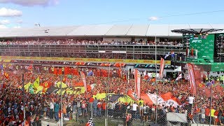 The tifosi singing together italian anthem under monza podium for
ferrari and leclerc winning formula 1 grand prix 2019. entire weekend
gp re...