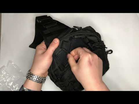 Сумка через плече чоловіча, укріплена сумка рюкзак тактична слінг Чорна, видео 1