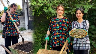 Vida en el pueblo en Irán | Trabajo en el jardín, animales de granja y comida casera