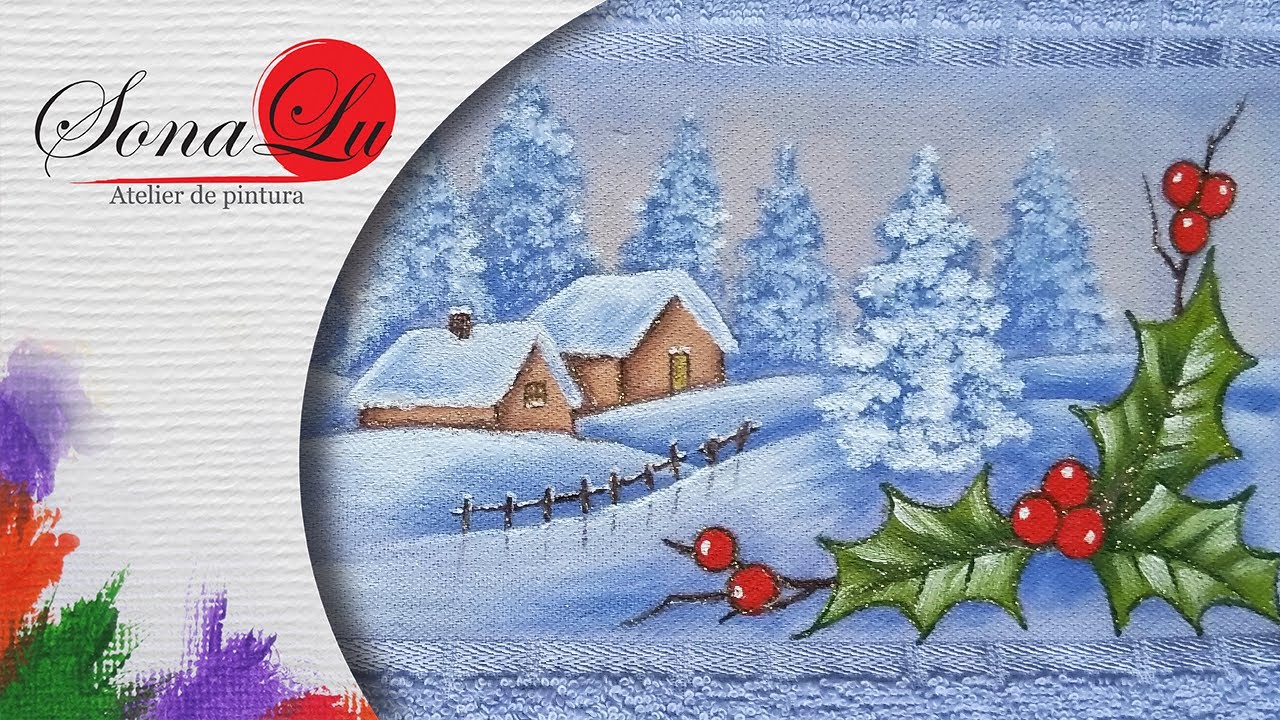 Aula 380 - Paisagem Natalina 3 em Toalha de Lavabo