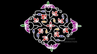 Lotus rangoli design on friday 17*1dots with colors | lotus rangoli with dots | muggulu |