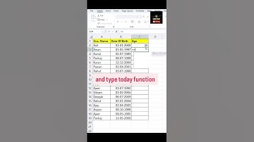 How to use Today Function #exceltutorial #trickshots #viralshorts  #tricks #trick #shortsvideo #tag