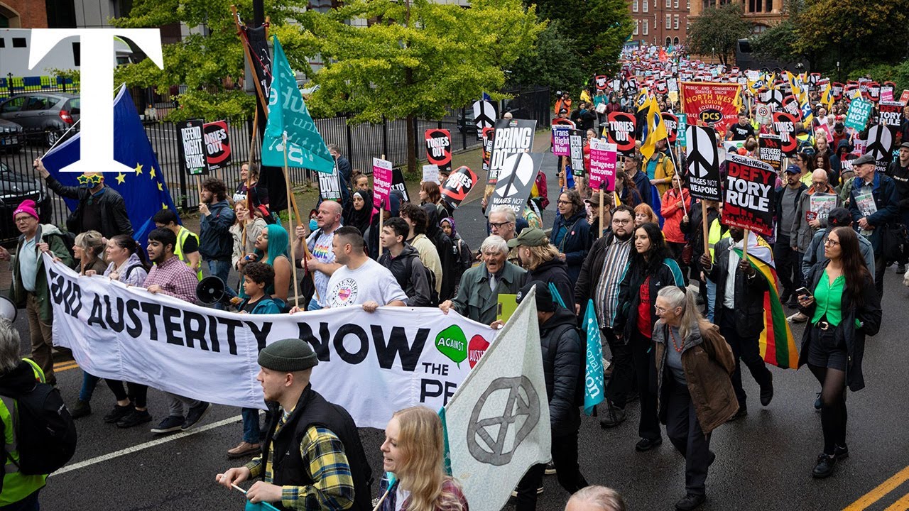 Protesters march through Manchester on the first day of the ...
