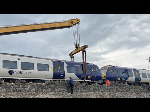 Train de railed massive sink hole 6ft plus crane lift shocker exclusive footage #trainderailed