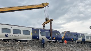 Train de railed massive sink hole 6ft plus crane lift shocker exclusive footage #trainderailed