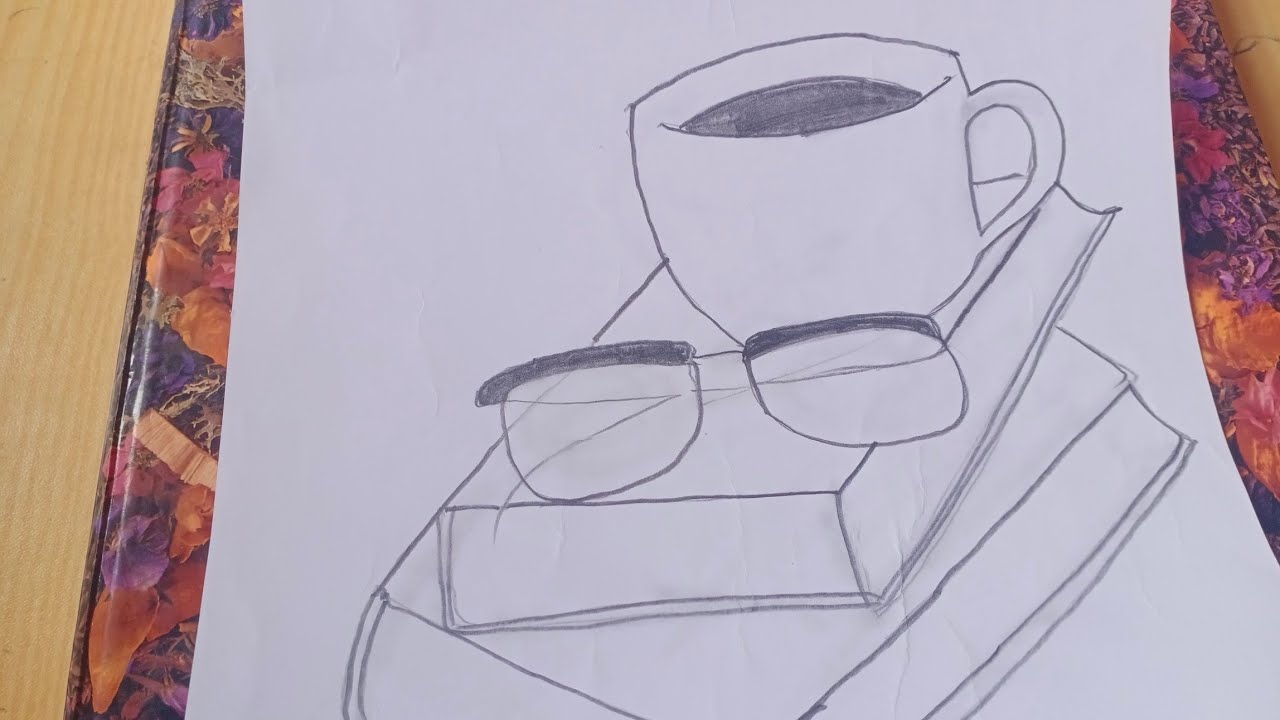 How to draw easy drawing cup glasses with books easy step by step drawing for beginners 