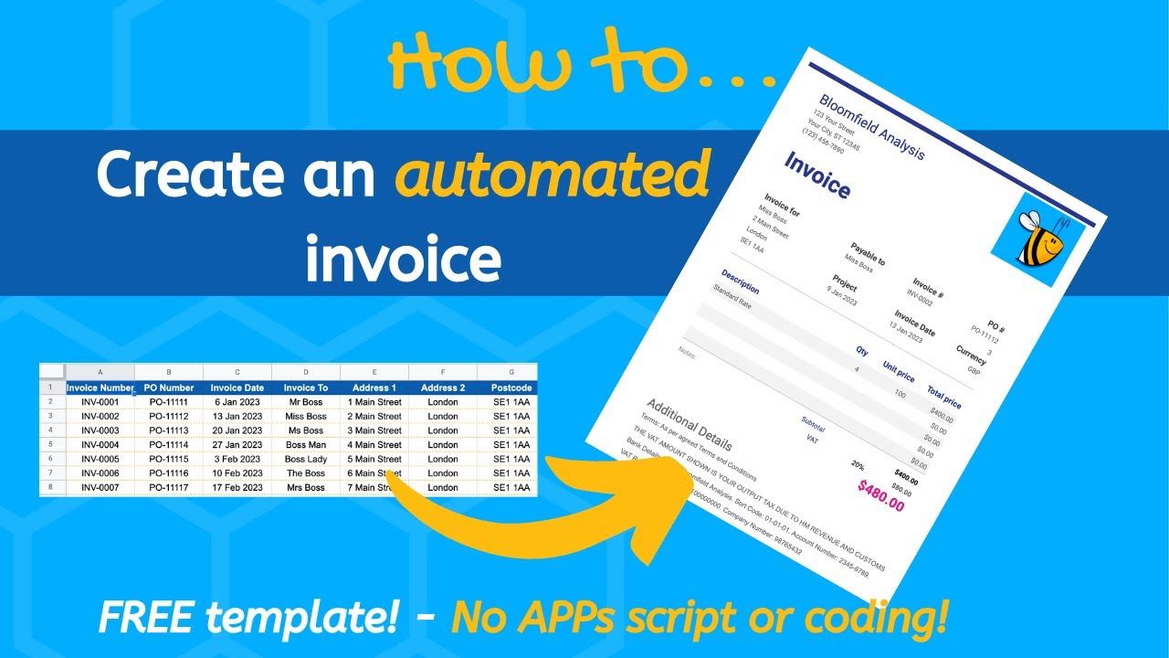 How to  Create an automated Invoice  Google Sheets  Excel