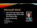 Microsoft Word 2019, View Tab, Print Layout, Ruler, Navigation Pane, Zoom, Split, View Side by Side,