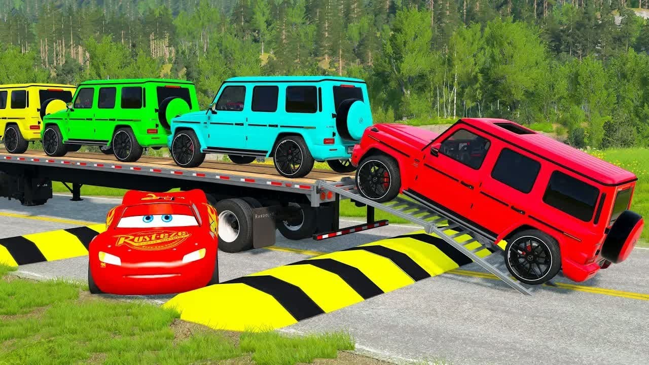 Flatbed Truck McQueen | Transportation with Truck - Pothole vs Car #12| BeamNG.Drive Gameplay