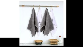Kitchen Towels Tea Towels Dish Towels with Hanging Loop Sets of 4 Grey and White, 18x25 inch