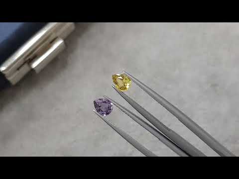 Pair of unheated yellow and purple sapphires in pear cut 1.35 ct, Madagascar Video  № 2