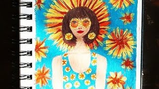 Sunflower Girl In Gouache| Character Illustration|