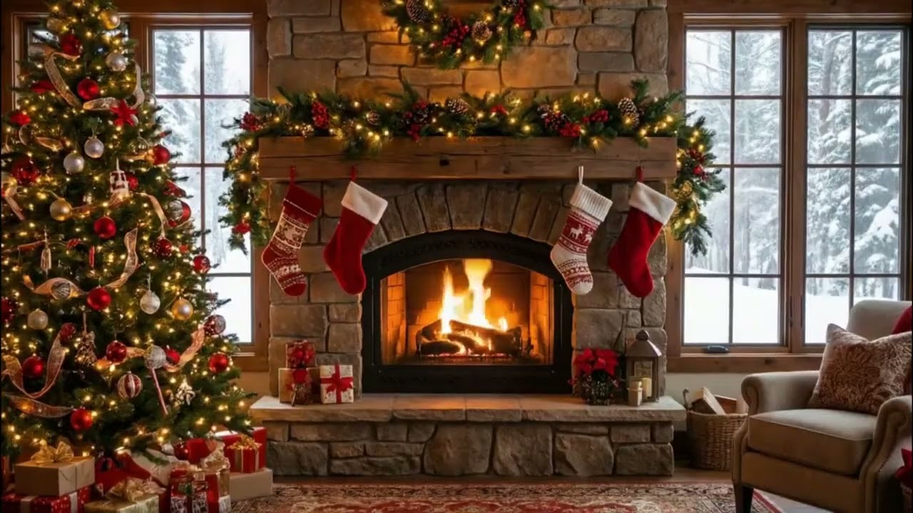 Cozy Winter Cabin Ambience ❄️ Crackling Fireplace & Heavy Snowstorm Sounds (4K)