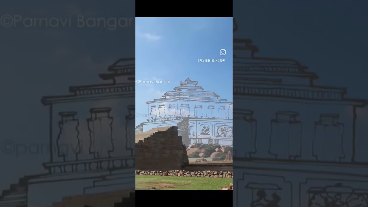 Hampi today and Hampi historic glory of the lost empire. Before-After. Karnataka's World Heritage.