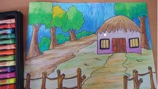 scenery drawing draw painting simple children paintings landscape crayon