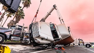 Container rollover on 710 freeway  rotator recovery