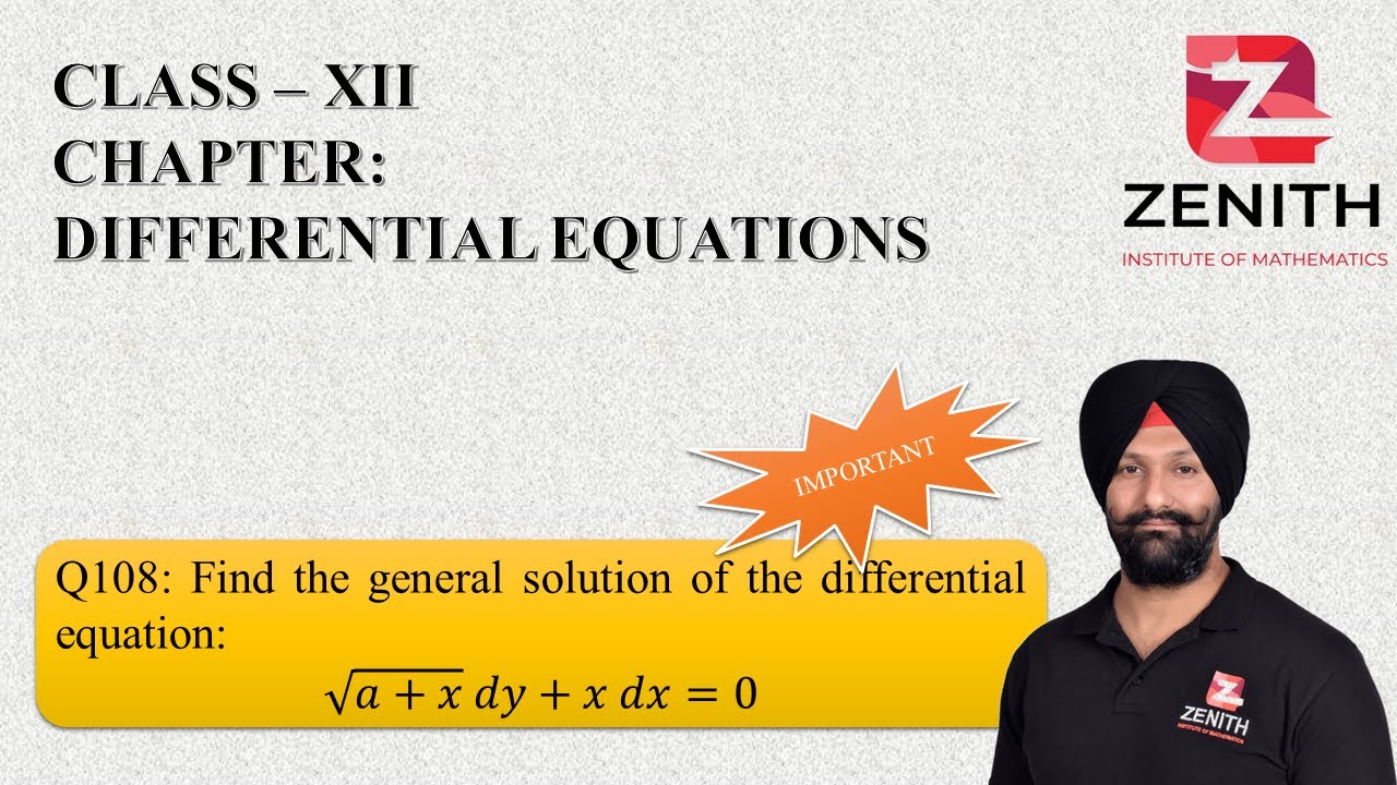 Find the general solution of the differential equation:√(a+x) dy+x dx=0 ...
