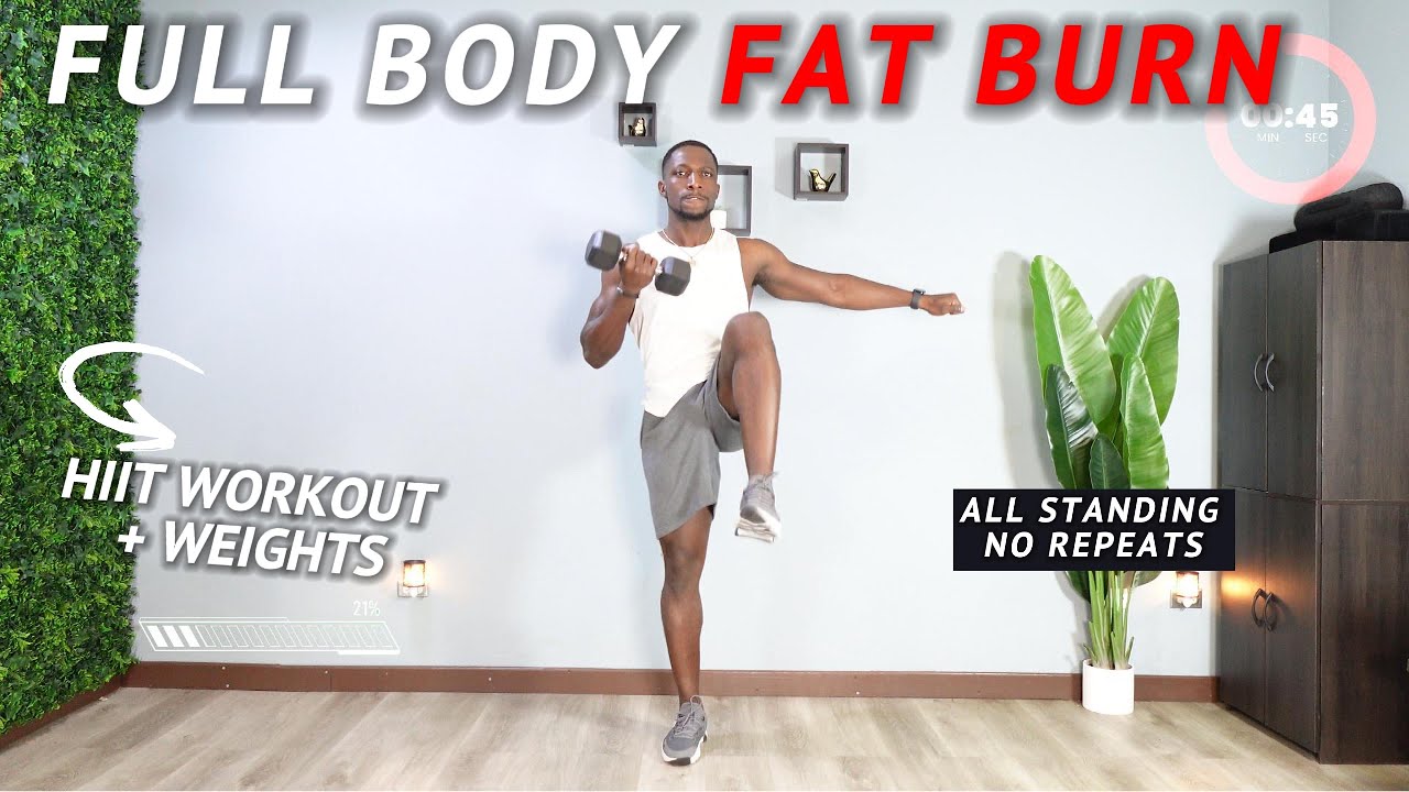 30 MIN FULL BODY FAT BURN [ALL STANDING, NO REPEATS, HIIT with WEIGHTS ...
