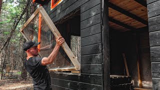 Solo House building in the woods, Installing the Windows changed Everything, no talking