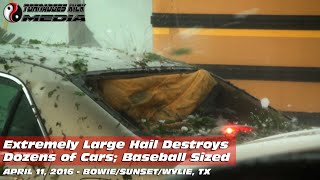 Baseball Hail Destroys Cars On Camera - 4/11/2016 Bowie/Sunset (Wylie), Texas