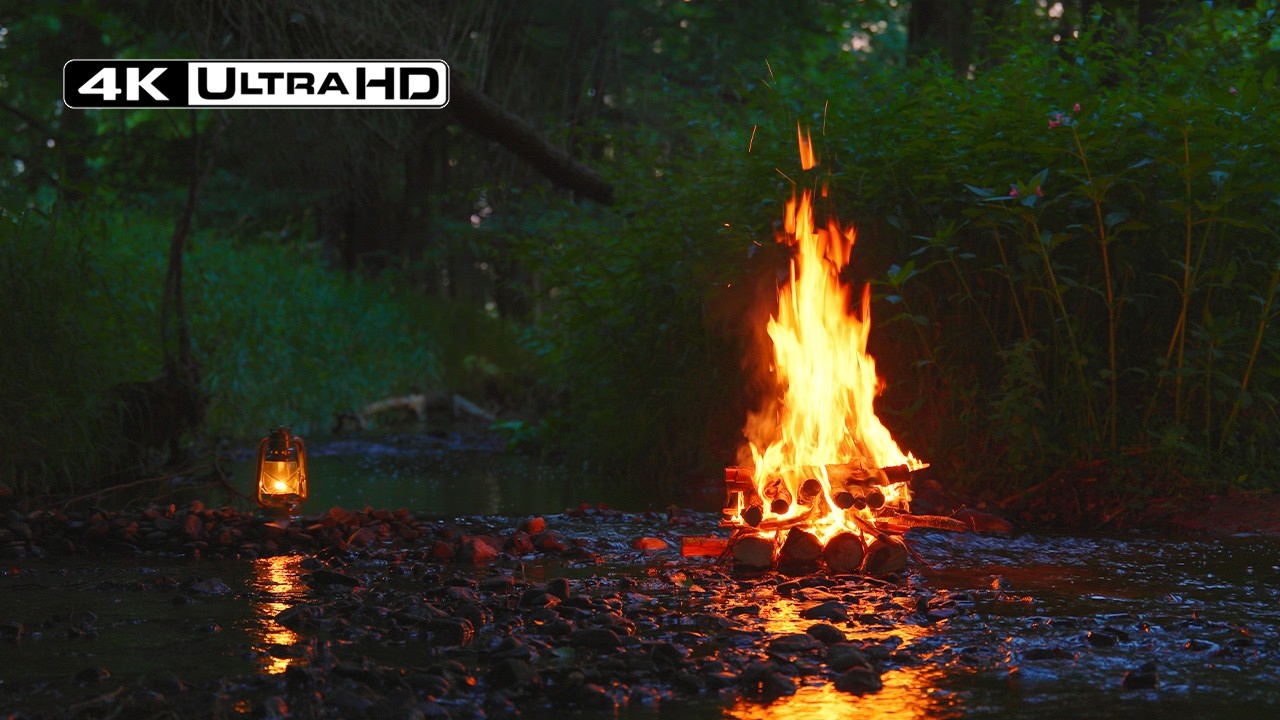 4K 📺 Campfire in the River After Sunset 🔥 Real Sounds, No AI