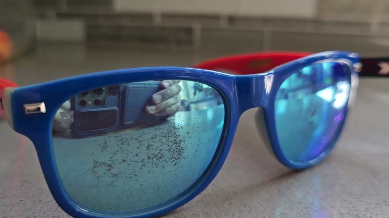 Optimus Prime Knockaround sunglass with low quality finish blue finish that does not last.