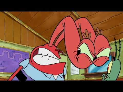 Mr Krabs and Plankton fighting over desks