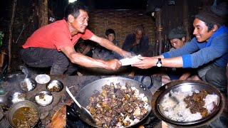 cooking chicken curry & rice enjoying with neighbor herders