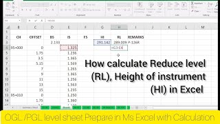 How Calculate Reduce Level rl In Excel  Ngloglpgl Level Sheet Prepare In Ms Excel  Survey
