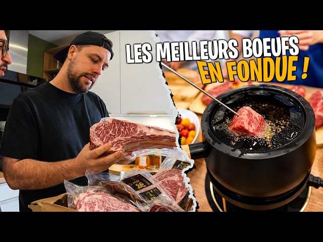 Fondue bourguignonne avec les meilleurs bœufs du monde ! (du Wagyu dans l'huile)