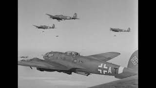Luftwaffe Heinkel He 111 bombers fend off attacks by Soviet fighters during a raid in 1943