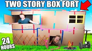 TWO STORY BOX FORT MANSION!! 24 Hour Challenge: TV, Gaming Console, Kitchen & More!