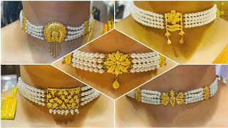 Latest 22k gold light weight pearl choker necklace designs with prices @Sanchitassimplelife screenshot 5
