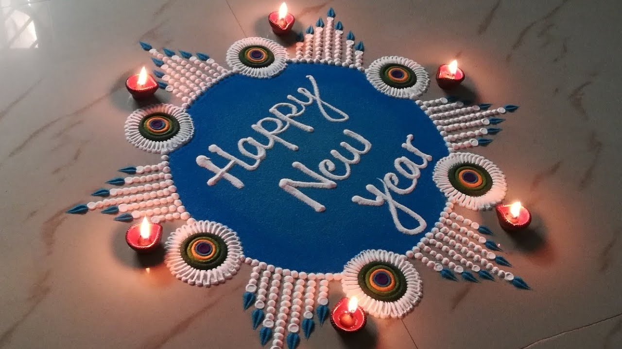 Happy New Year Rangoli - easy rangoli by Sangeeta- नवीन ...