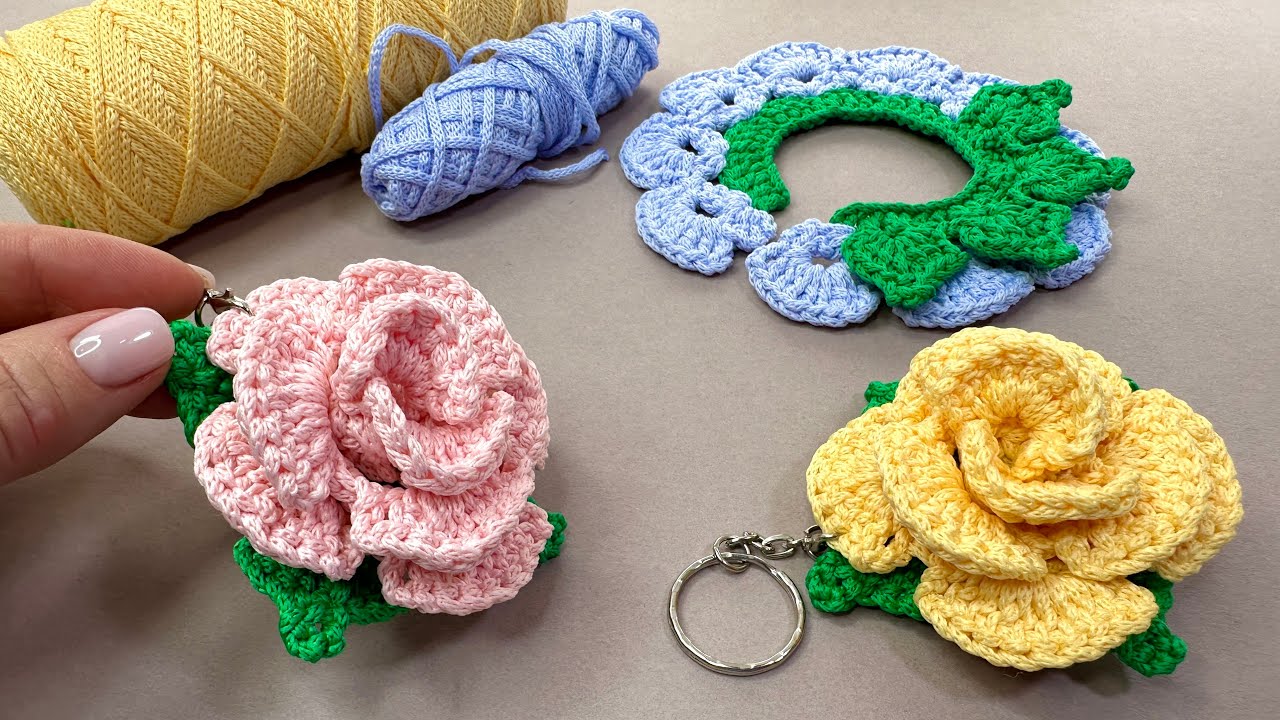 Ух ты! 😍 Простой способ вязания розы - брелка крючком 🌹
