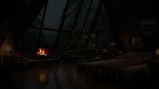 Cozy Bedroom Atmosphere with Fireplace, Heavy Rainfall &amp; Thunder Sounds Induces Instant Sleep