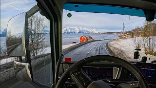 Sunny day above the Arctic circle POV Truck Driving Norway 4K60 Volvo FH540