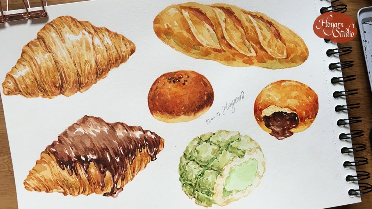 빵 수채화 그리기 Watercolor Painting Timelapse 'Bread'  : Hoyarn