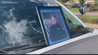 Memorial set up for Deputy Joshua Moyers at Nassau County