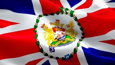 British Hong Kong flag Closeup 1080p Full HD 1920X1080 footage video waving in wind. Hong Kong