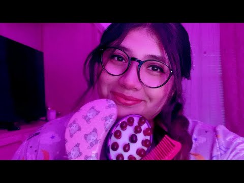 ASMR Hair Brush Sounds and Hand Movements