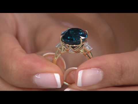 London Blue Topaz & Baguette Sapphire Ring, 14K, 10.55 ct on QVC