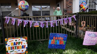 Friends and family celebrate Rose Rovick's 94th birthday social distancing style