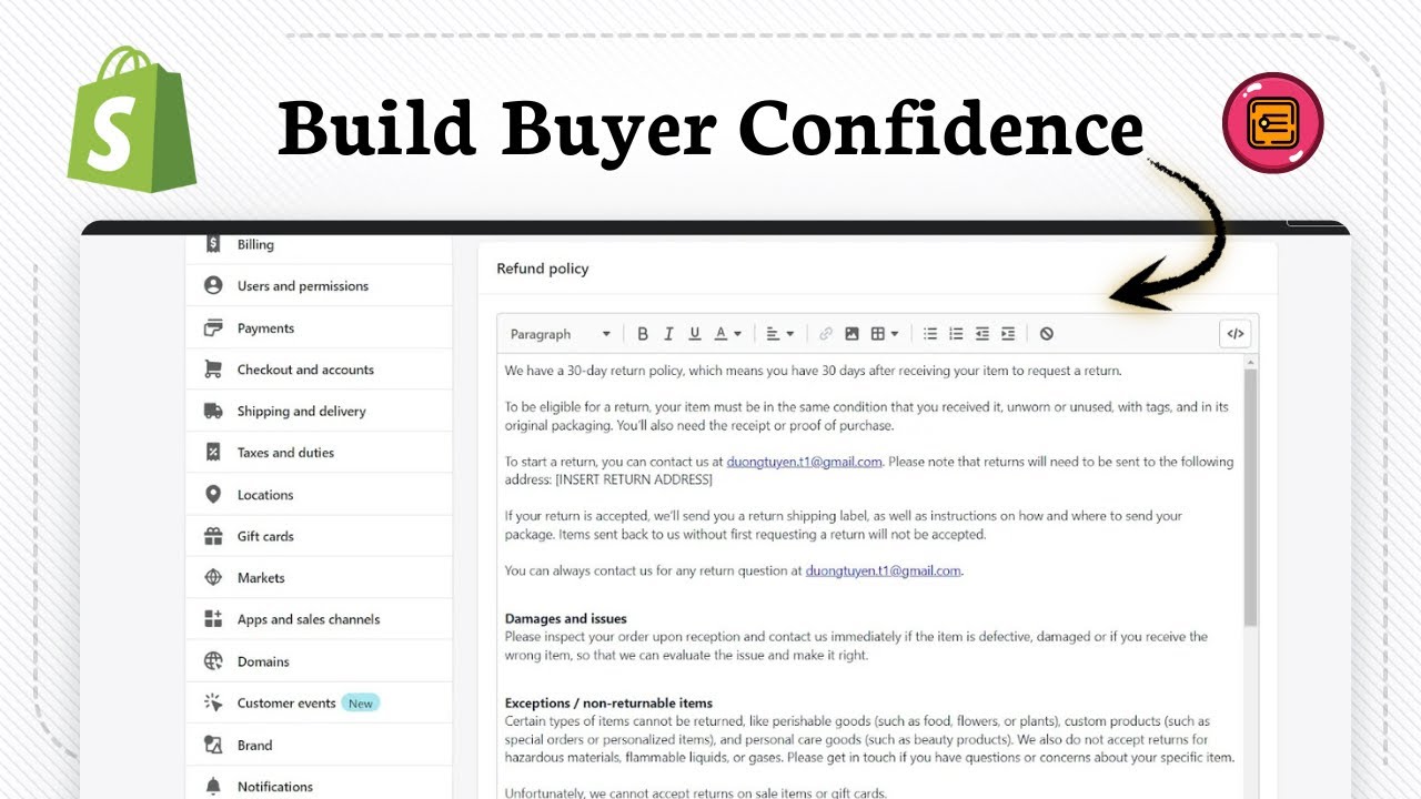 How to create refund policy page in Shopify (Buyer Protection) - YouTube
