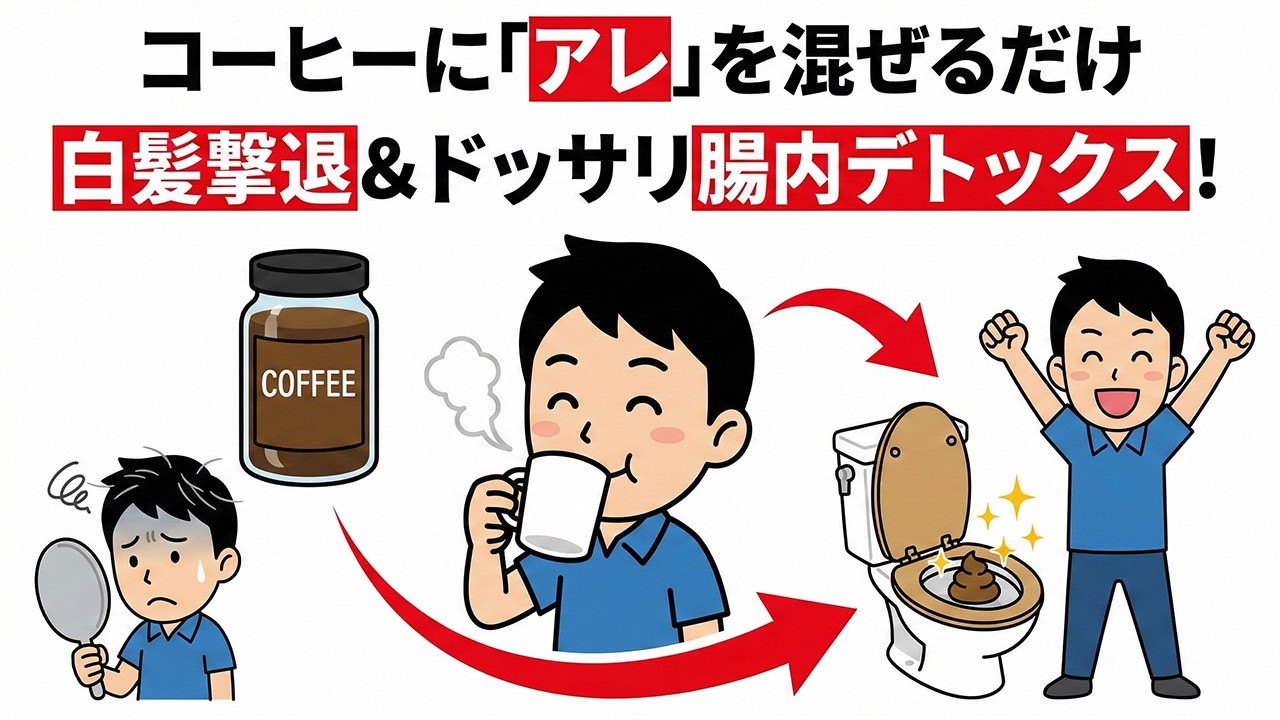 【要注意】あなたを老けさせるNGコーヒーの真実！白髪と血管老化を防ぐ「魔法のちょい足し」とは？【知って得する健康の裏技】 #コーヒー #アンチエイジング #健康雑学 #白髪予防 #血管年齢 #若返り
