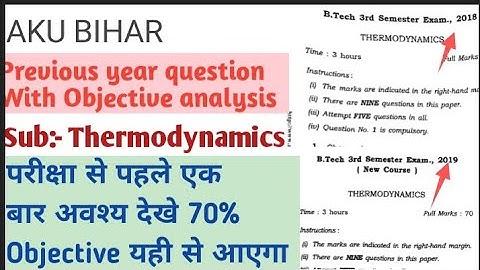 Thermodynamics previous year Question paper With objective analysis ,B.tech, ME 3rd Sem