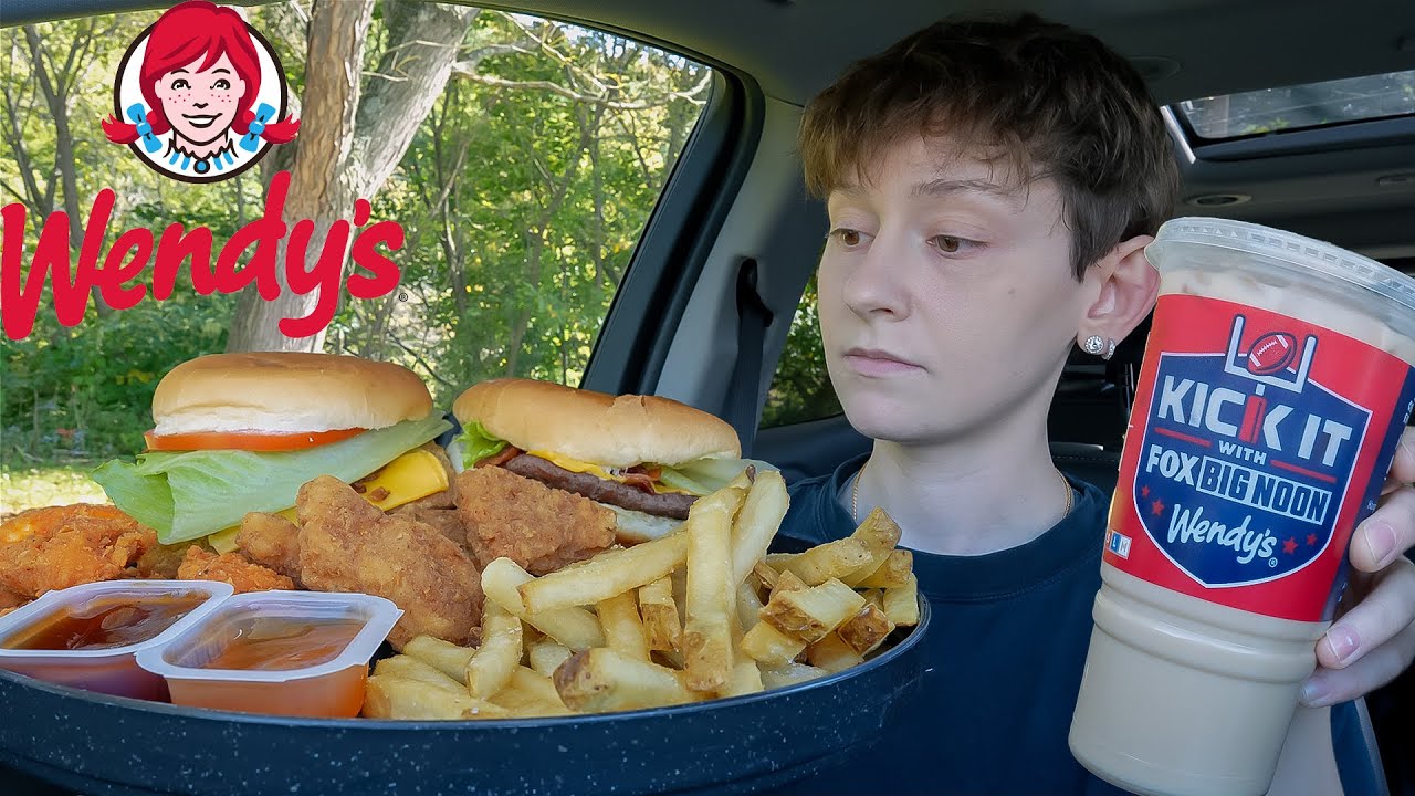 ASMR Wendy's Fast Food Car Mukbang *Cheeseburgers, Spicy Chicken Nuggets, Frosty Coffee